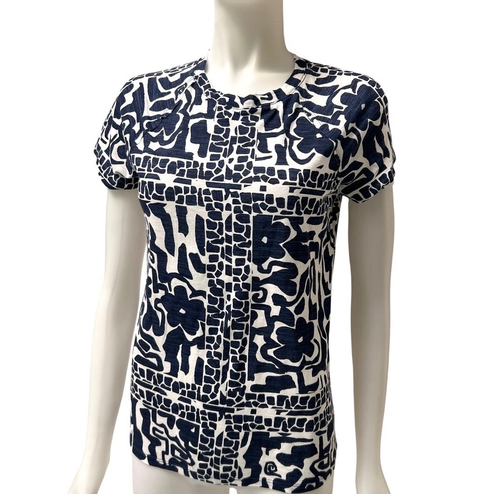 Mew NIC+ZOE NZT Abstract Mosaic Women Tee Black White Preppy XS NWT Art to Wear - Picture 13 of 15